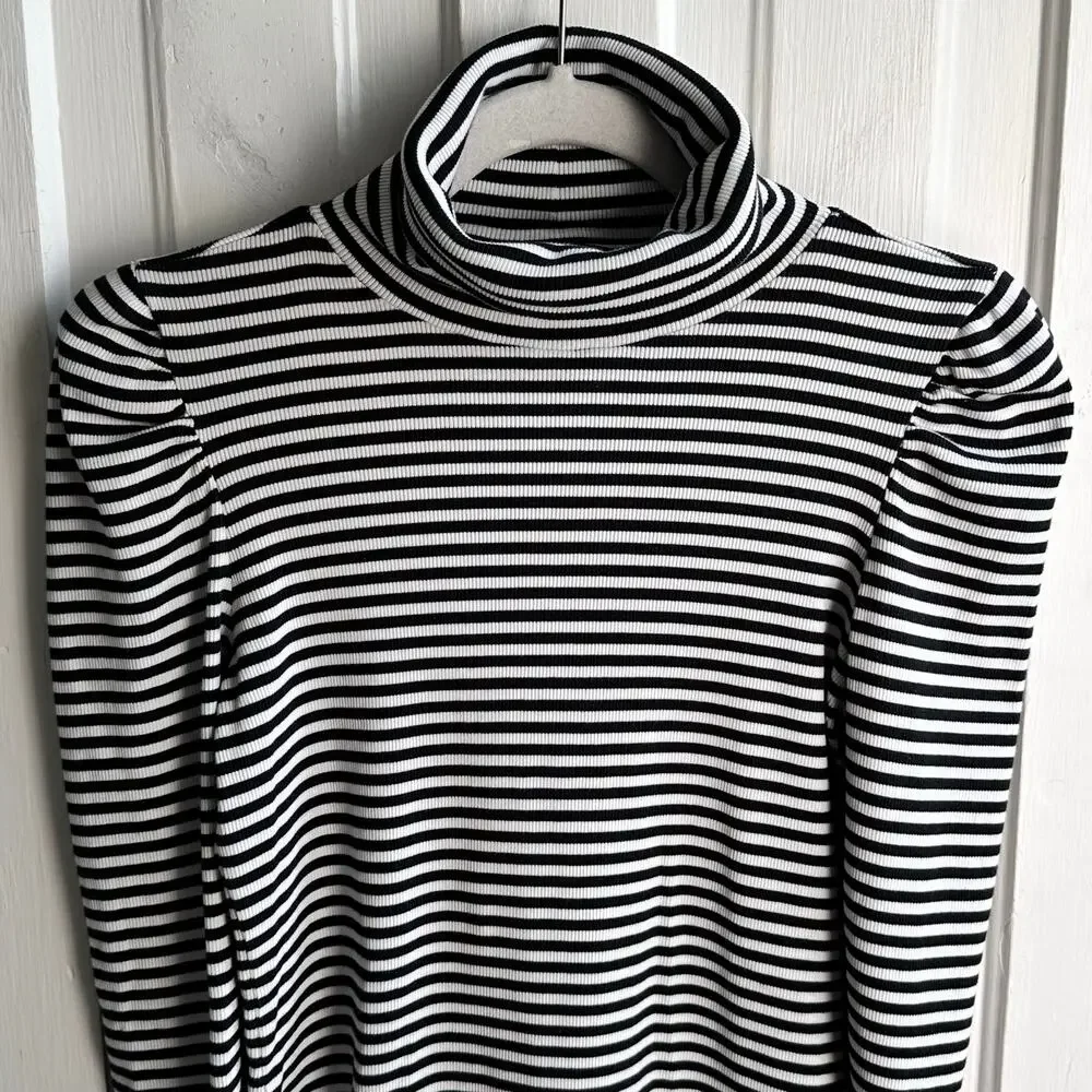 Veronica Beard Cedar Striped Ribbed  Turtleneck Sweater